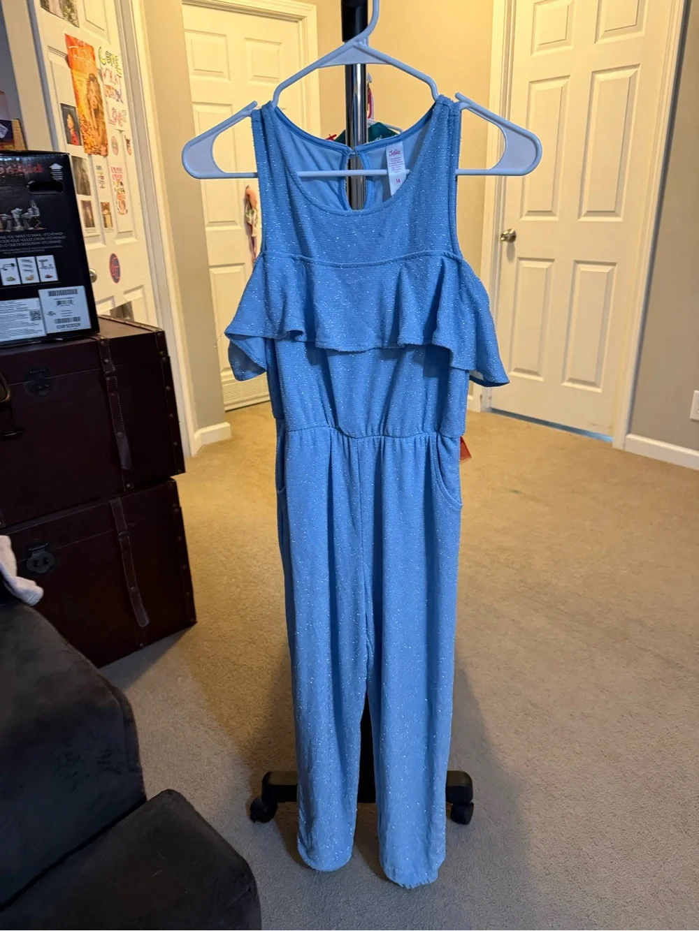 Justice Light Blue Sparkle Ruffle Jumpsuit